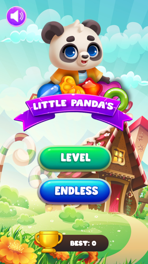 Little Panda Match 3 Game Welcome Screen Screenshot.