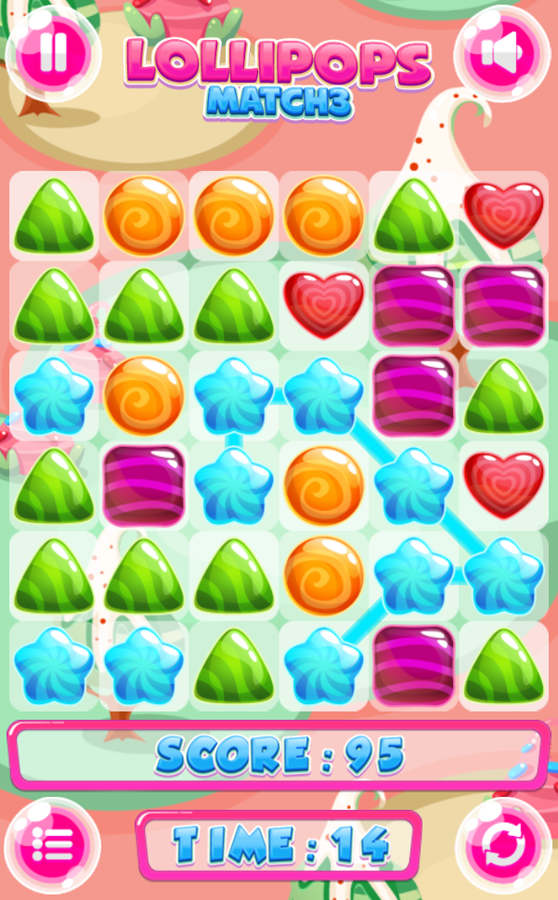 Lollipops Match 3 Game Play Screenshot.