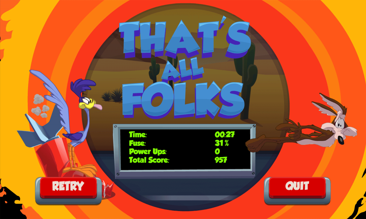 Looney Tunes Acme Rocket Dash Game Score Screenshot.