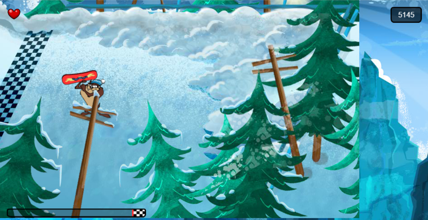 Looney Tunes Avalanche Snowboarding Game Finish Line Screenshot.