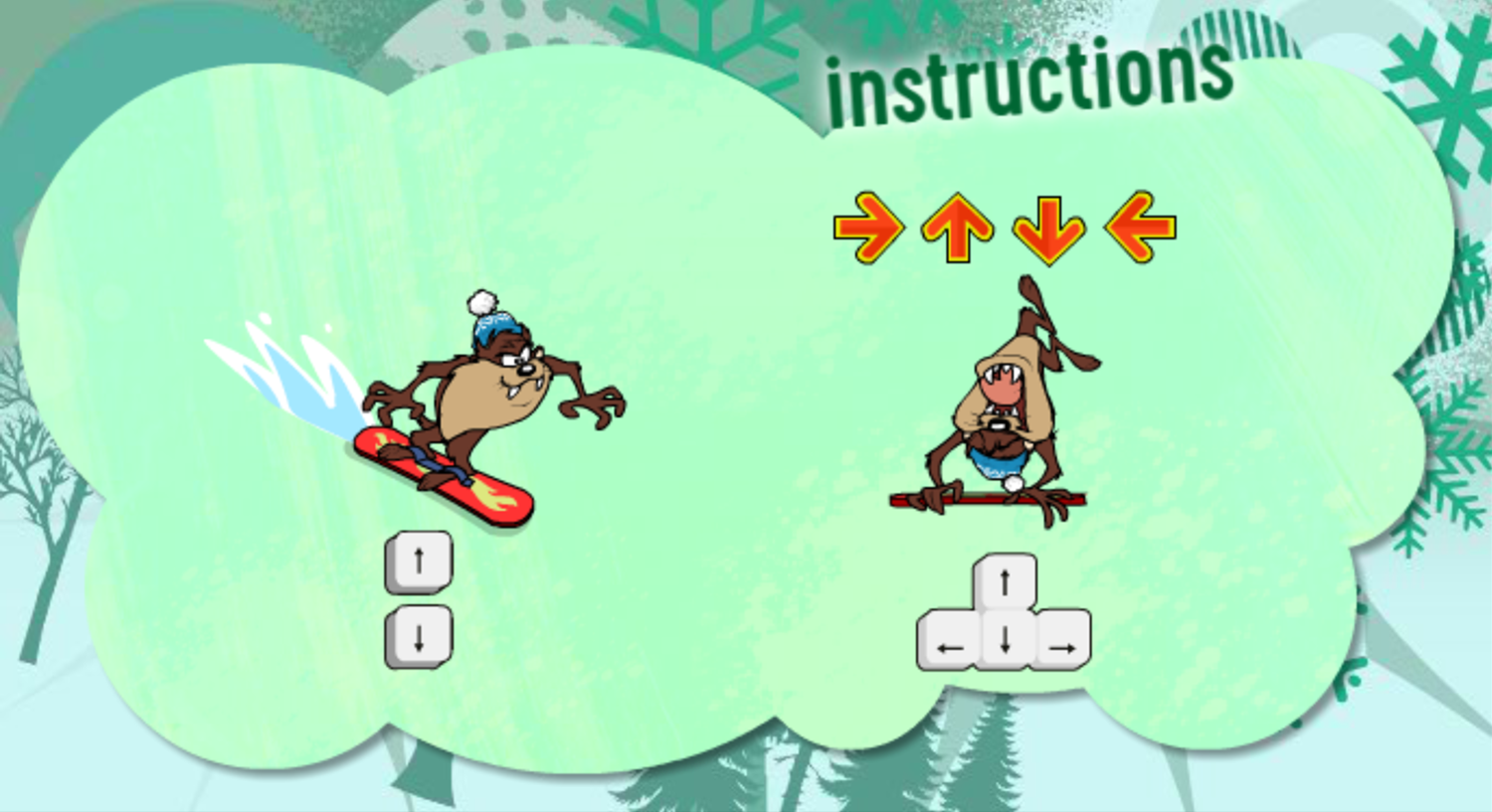 Looney Tunes Avalanche Snowboarding Game Instructions Screenshot.