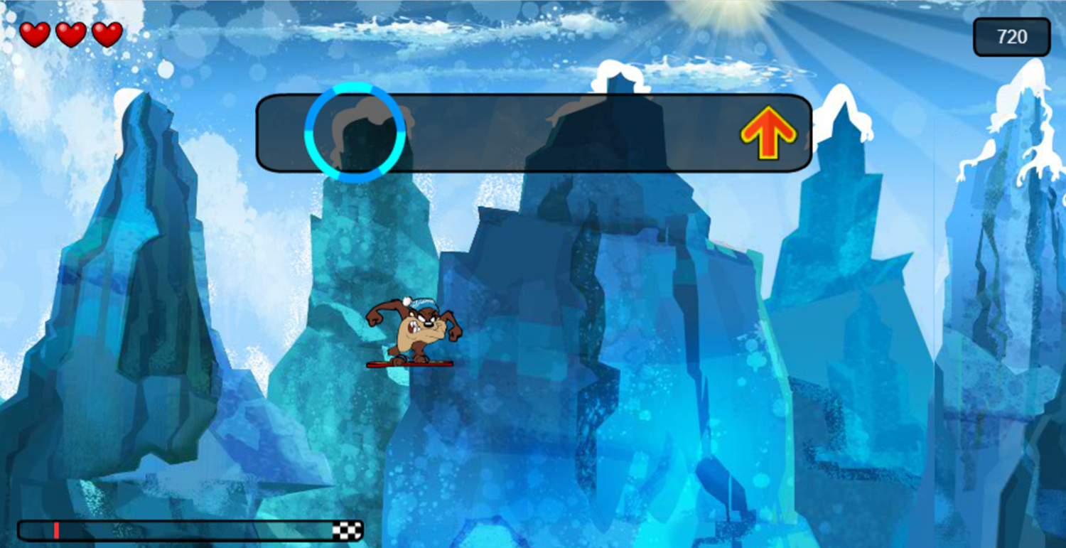 Looney Tunes Avalanche Snowboarding Game Jump Screenshot.