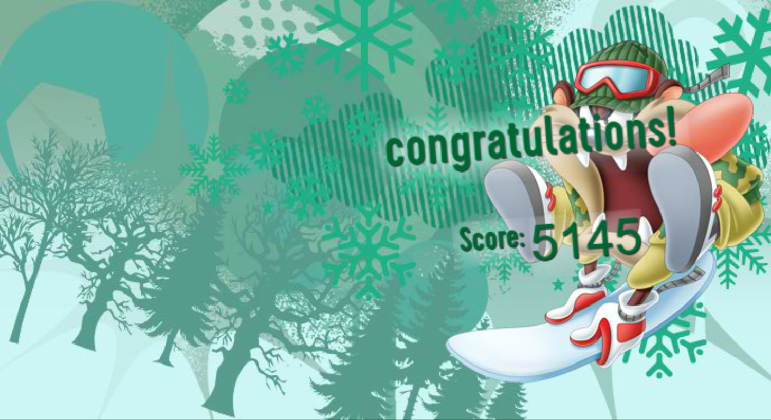 Looney Tunes Avalanche Snowboarding Game Score Screenshot.