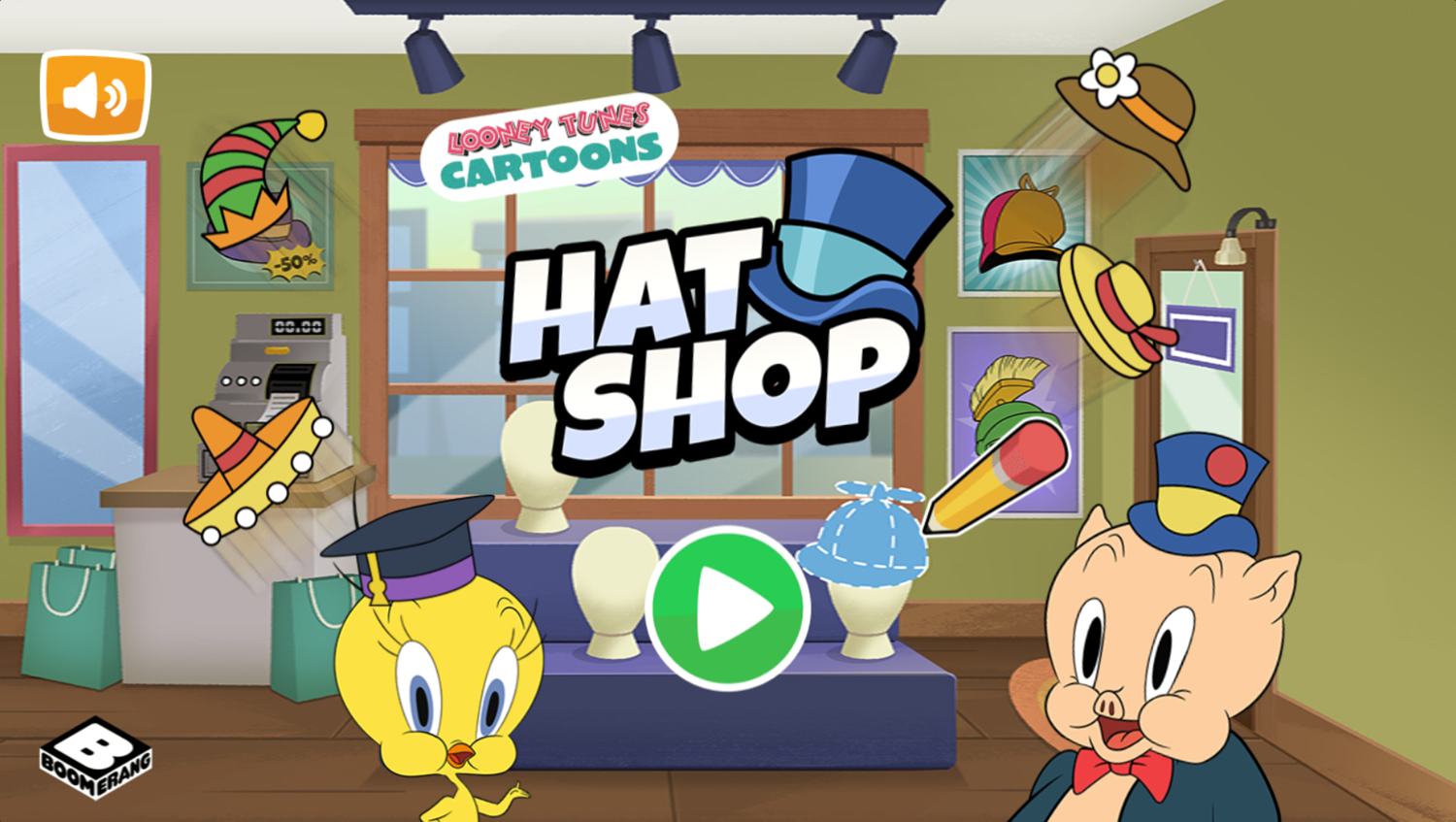 Looney Tunes Cartoons Hat Shop Game Welcome Screen Screenshot.