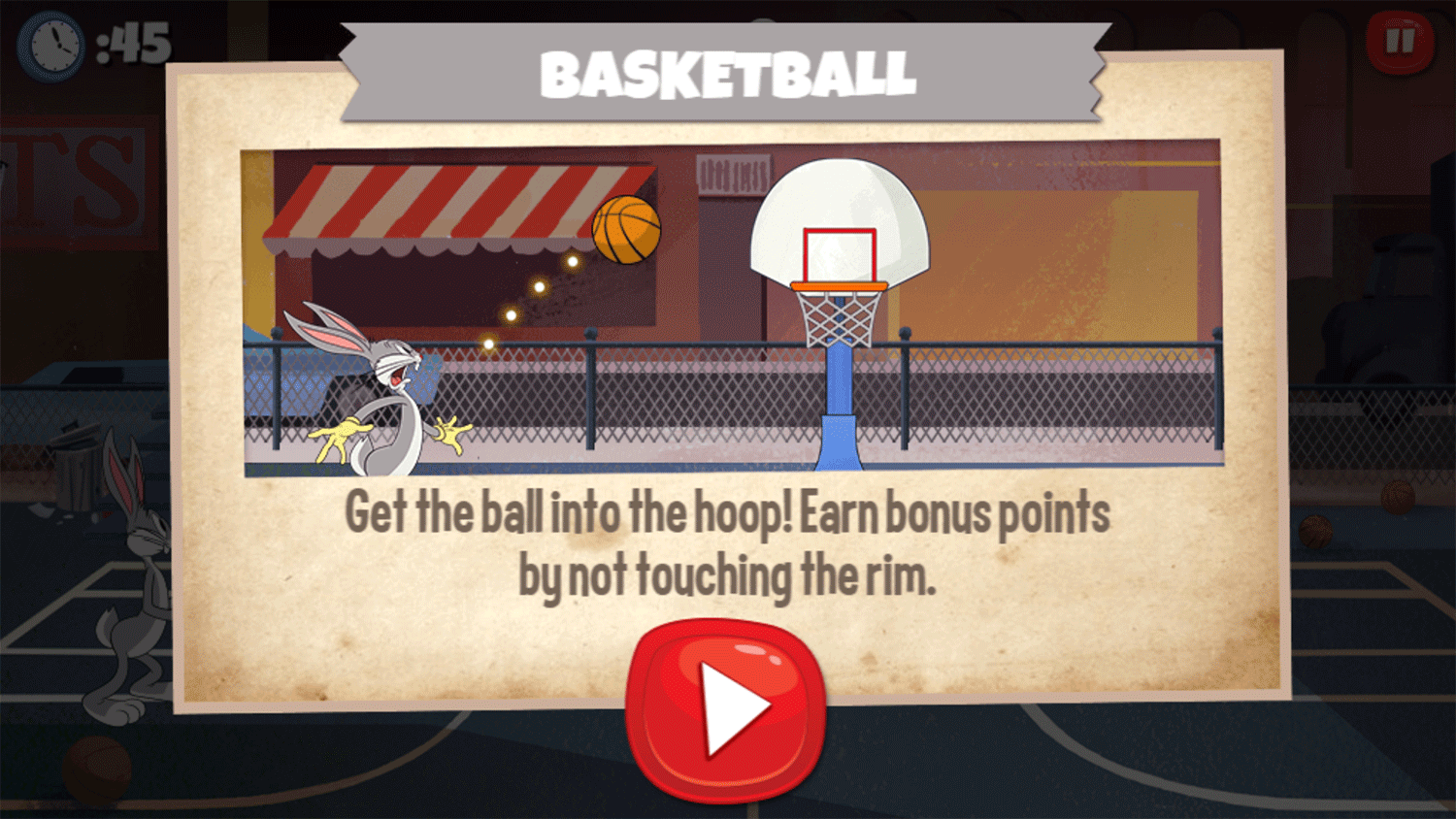Looney Tunes Recess Bugs Bunny Basketball Game How To Play Screenshot.