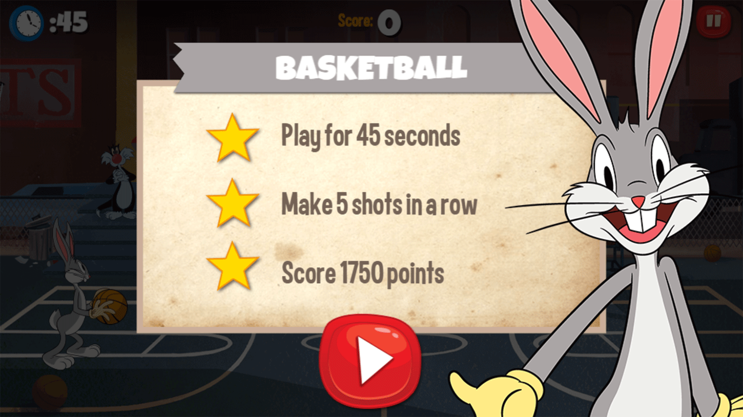 Looney Tunes Recess Bugs Bunny Basketball Game Instructions Screenshot.