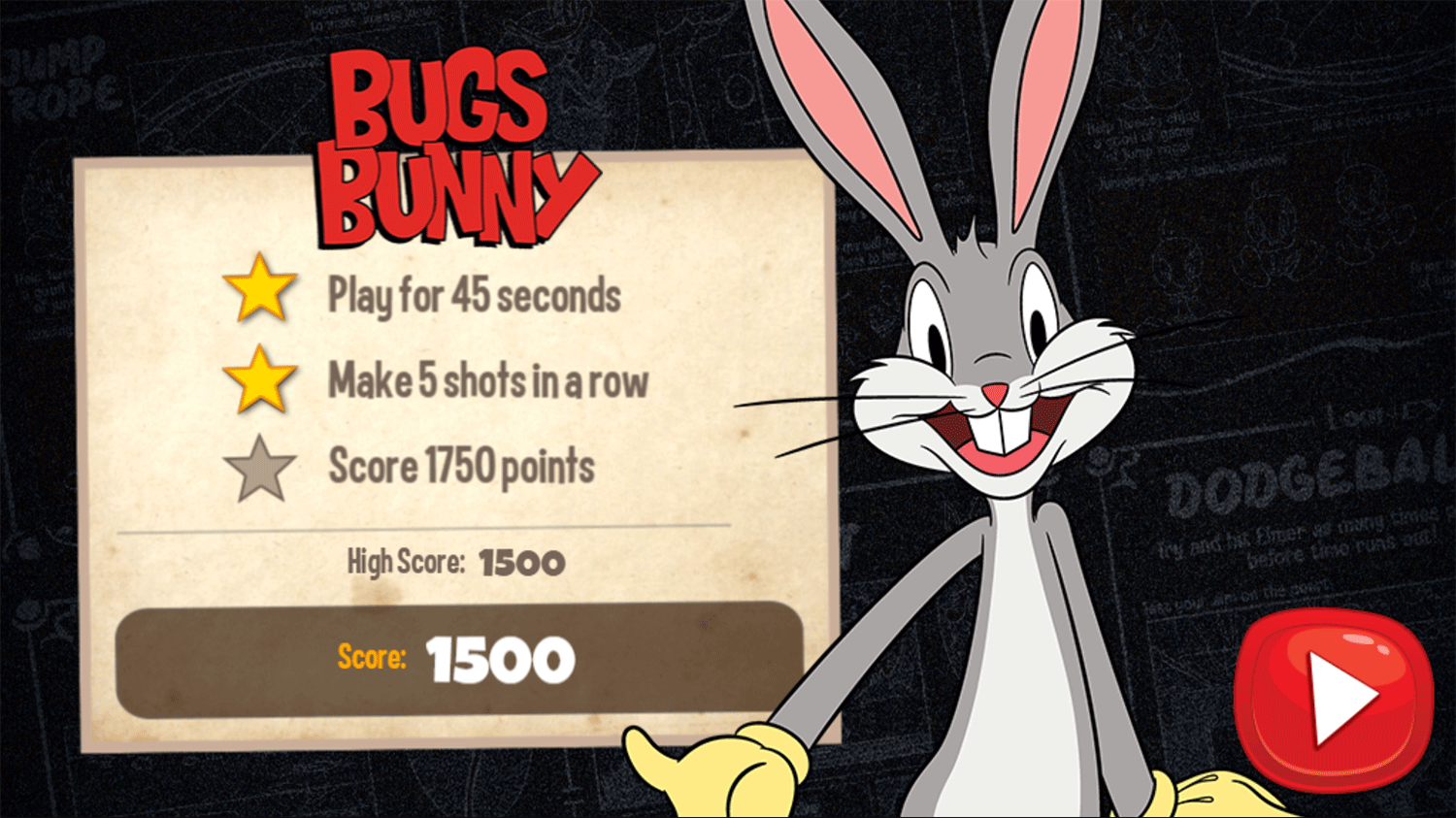 Looney Tunes Recess Bugs Bunny Basketball Game Score Screenshot.