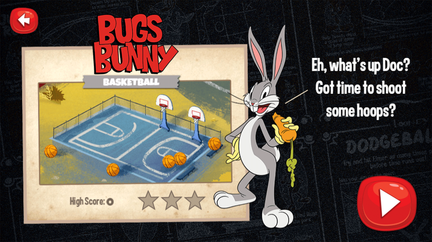 Looney Tunes Recess Bugs Bunny Basketball Game Welcome Screen Screenshot.