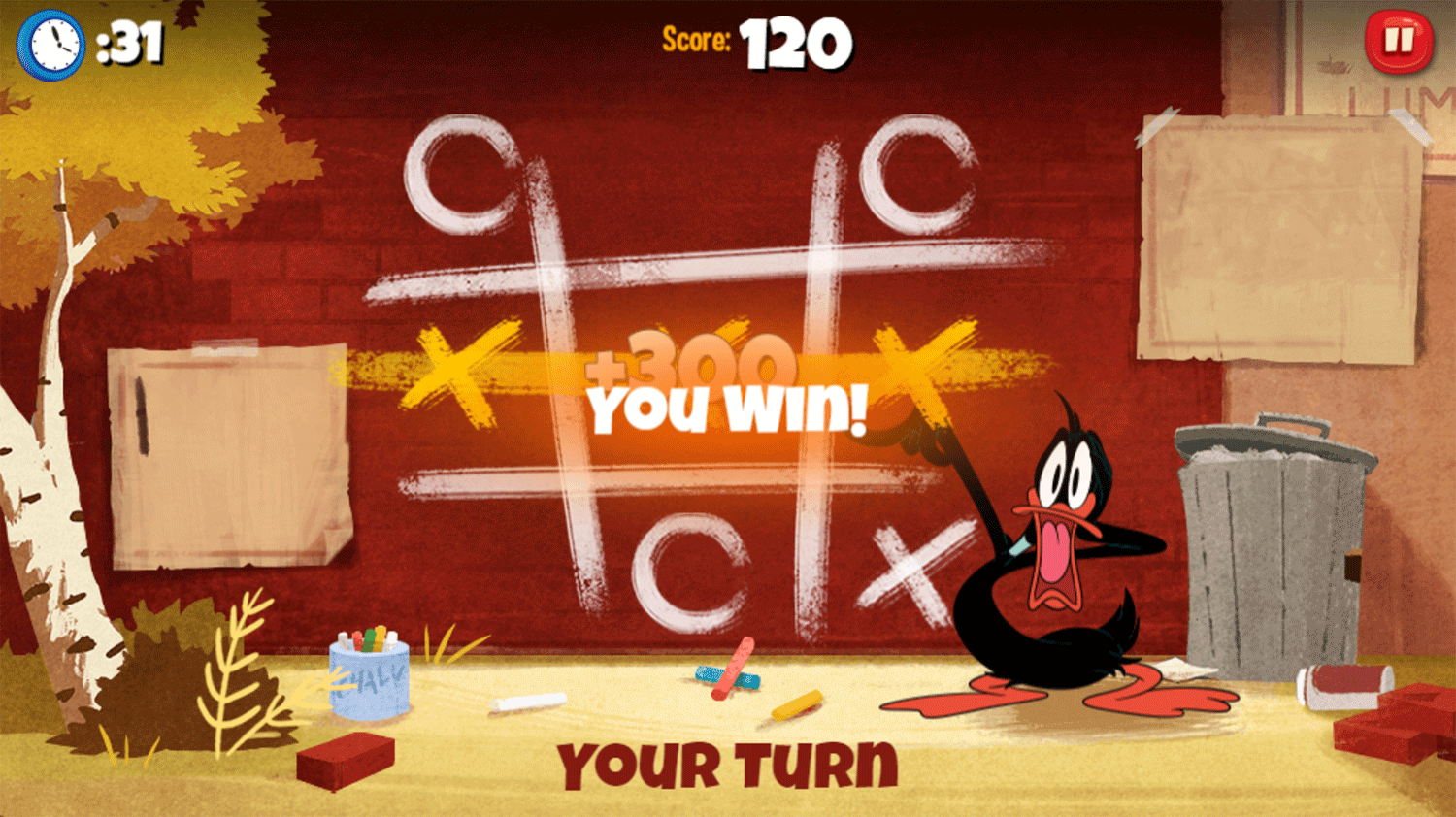 Looney Tunes Recess Daffy Tic Tac Toe Game Screenshot.