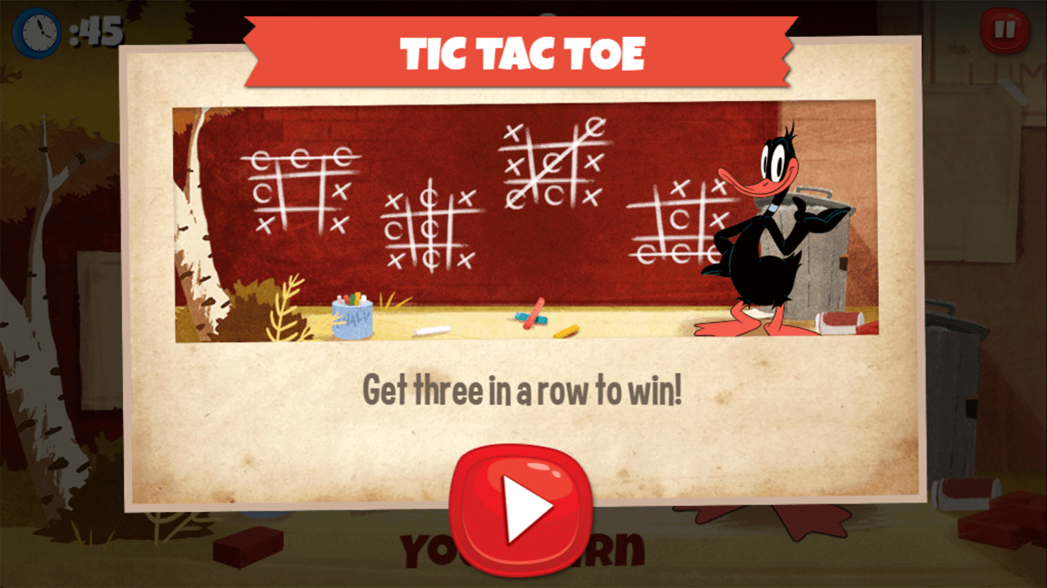 Looney Tunes Recess Daffy Tic Tac Toe Game How To Play Screenshot.
