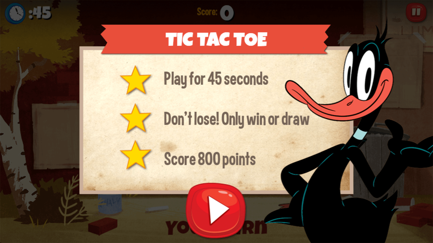 Looney Tunes Recess Daffy Tic Tac Toe Game Instructions Screenshot.