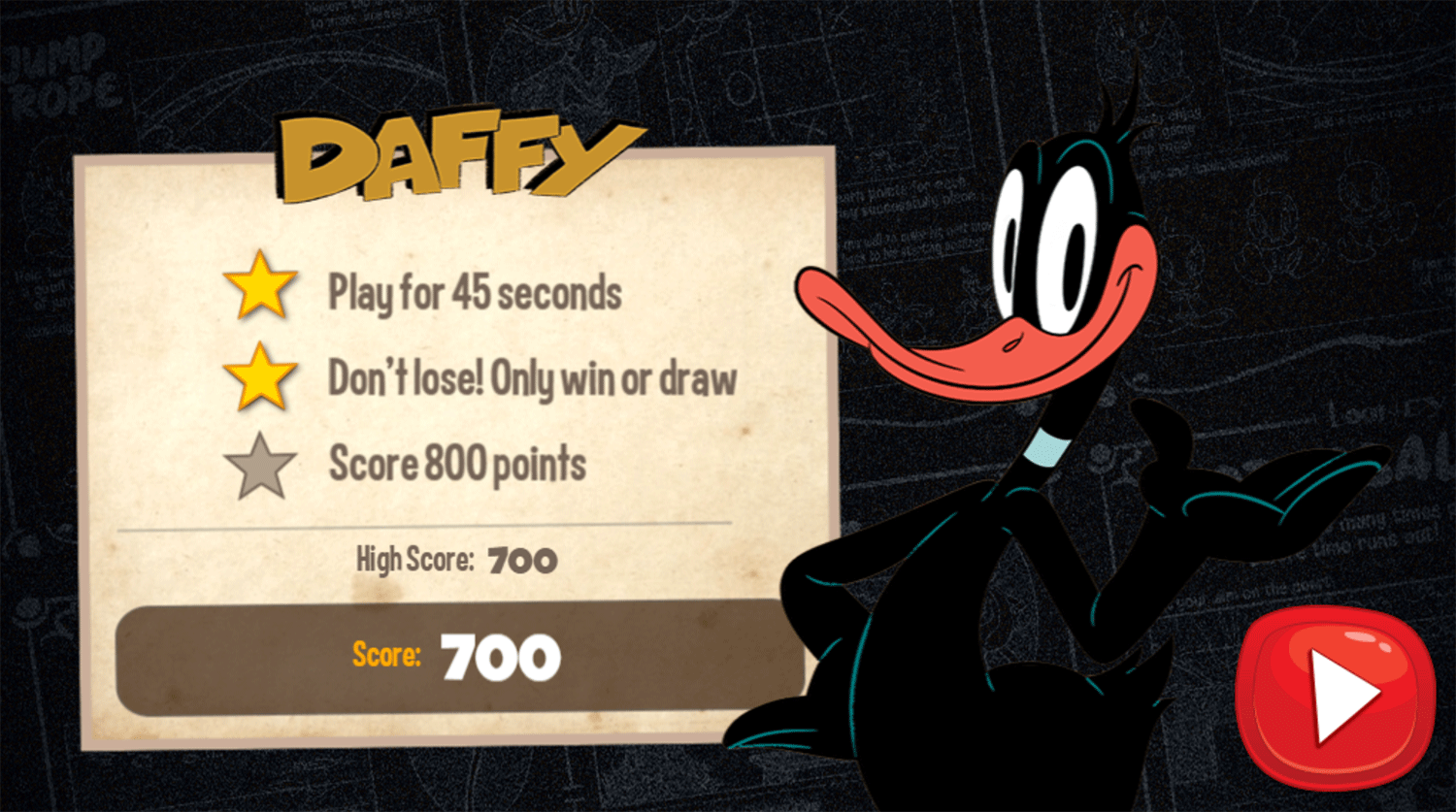 Looney Tunes Recess Daffy Tic Tac Toe Game Score Screenshot.
