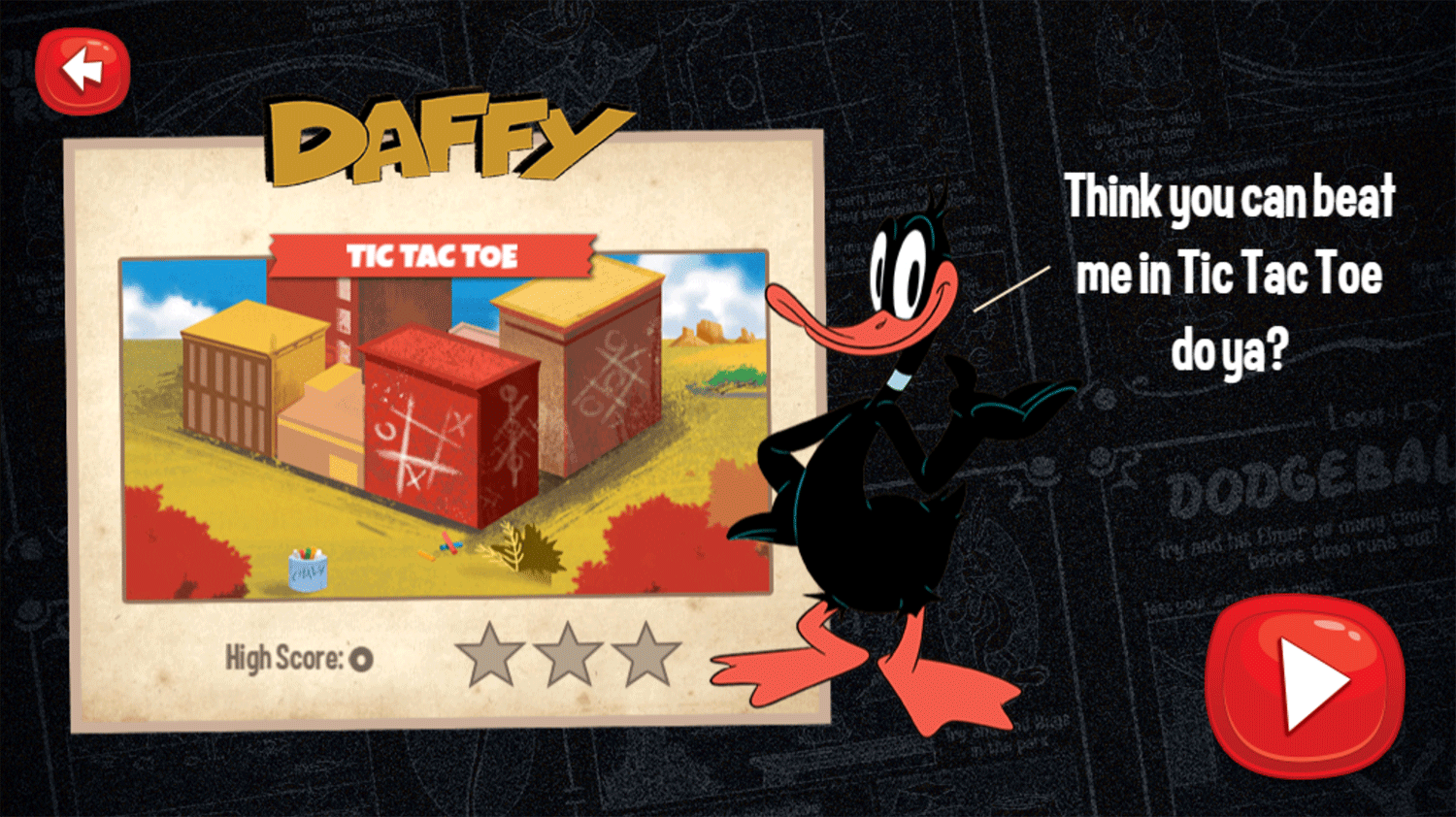 Looney Tunes Recess Daffy Tic Tac Toe Game Welcome Screen Screenshot.