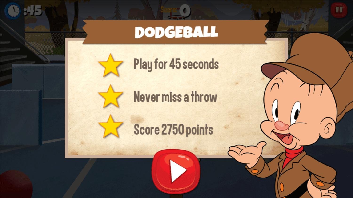 Looney Tunes Recess Elmer Dodgeball Game Instructions Screenshot.