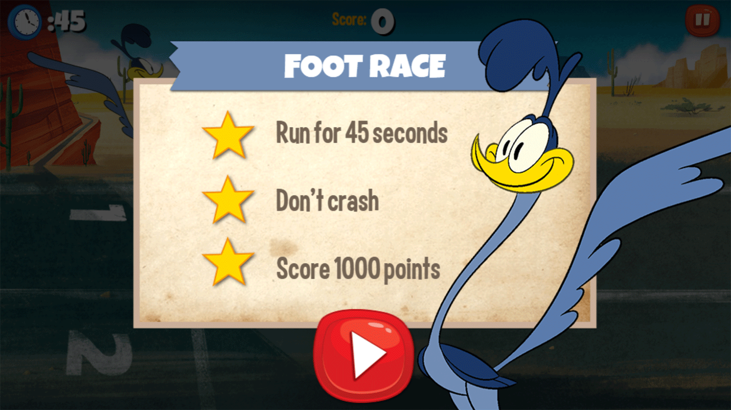 Looney Tunes Recess Road Runner Foot Race Game Instructions Screenshot.