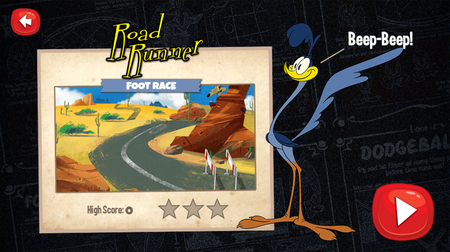 Looney Tunes Recess Road Runner Foot Race Game Welcome Screen Screenshot.