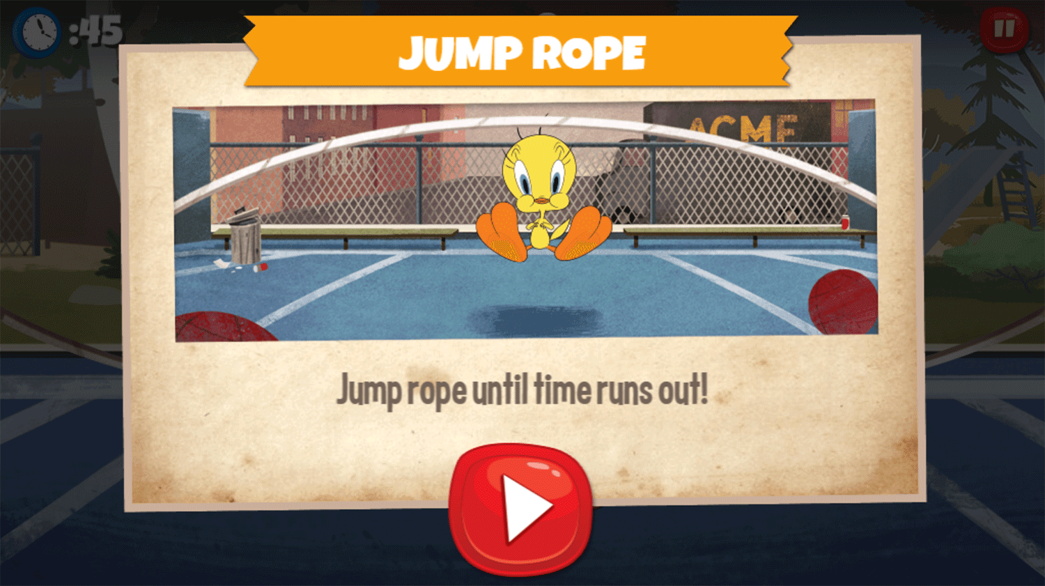 Looney Tunes Recess Tweety Jump Rope Game How To Play Screenshot.