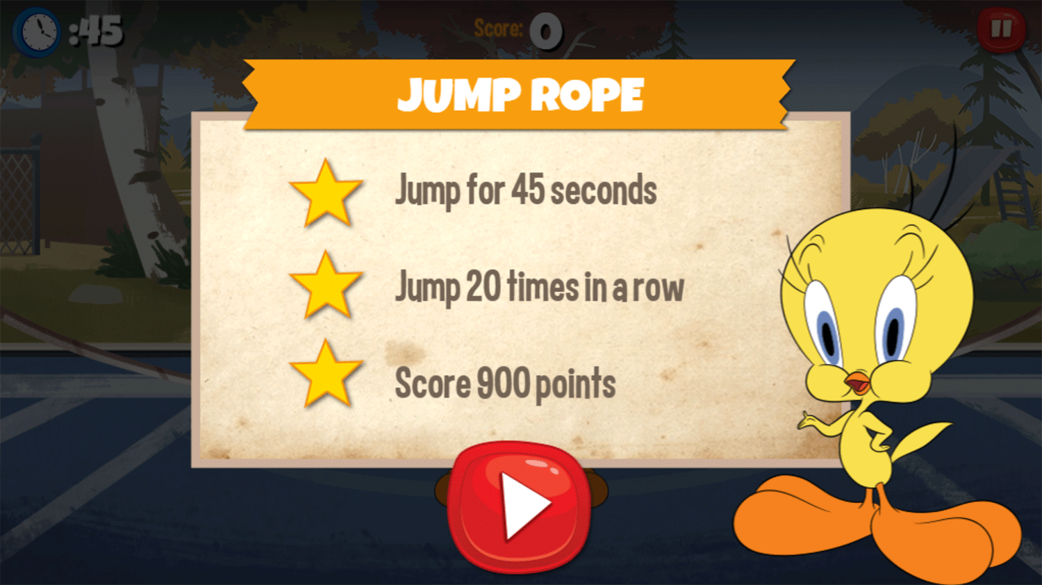 Looney Tunes Recess Tweety Jump Rope Game Instructions Screenshot.