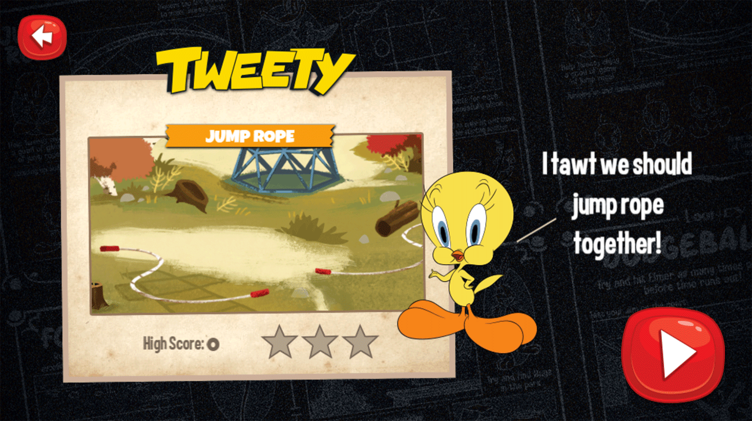 Looney Tunes Recess Tweety Jump Rope Game Welcome Screen Screenshot.