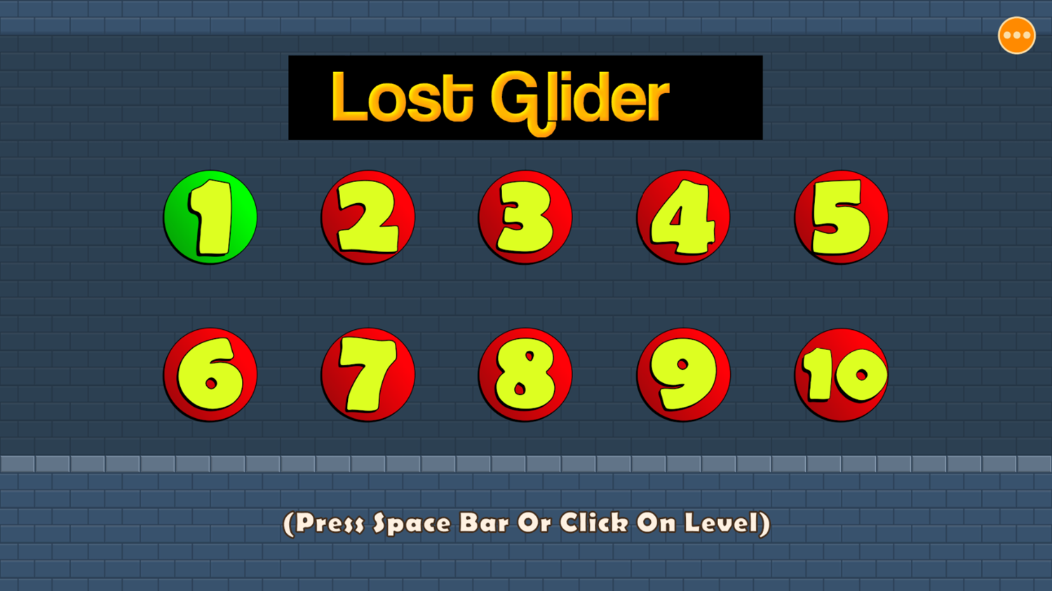Lost Glider Game Level Select Screenshot.