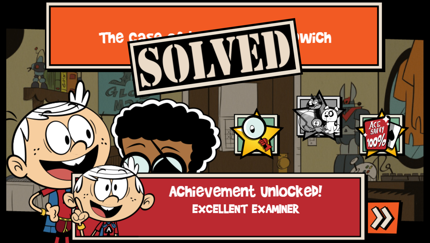 Loud House Ace Savvy Game Level Complete Screenshot.