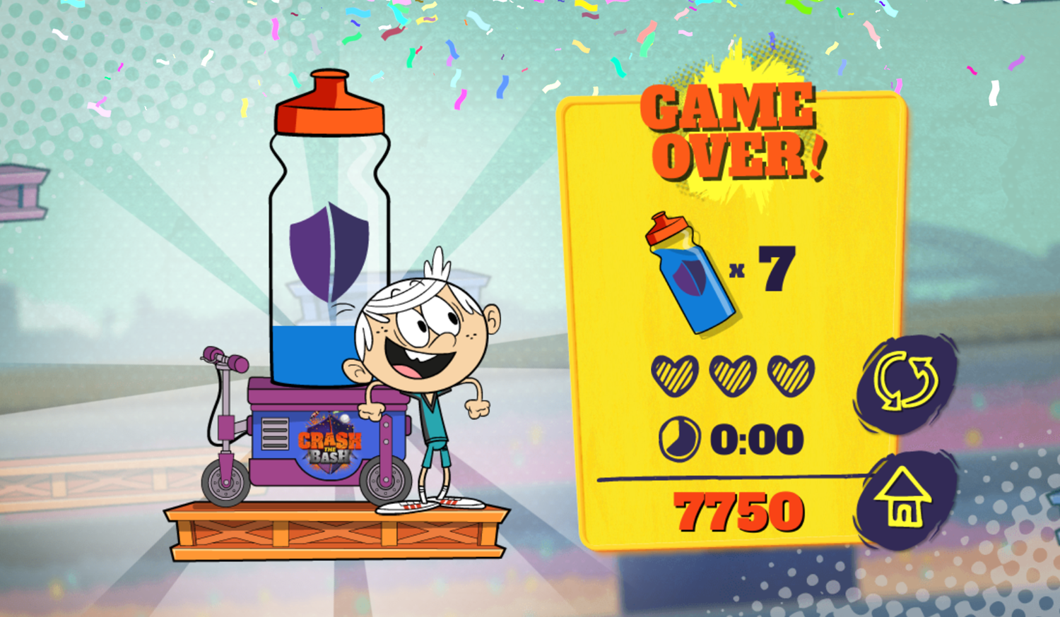 Loud House Drink Break Game Over Screenshot.