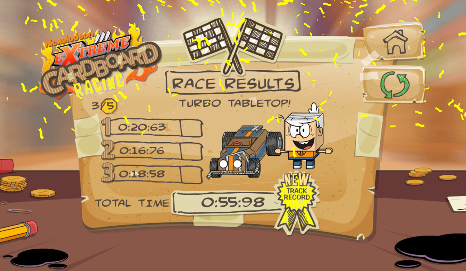 Loud House Extreme Cardboard Racing Game Race Result Screenshot.