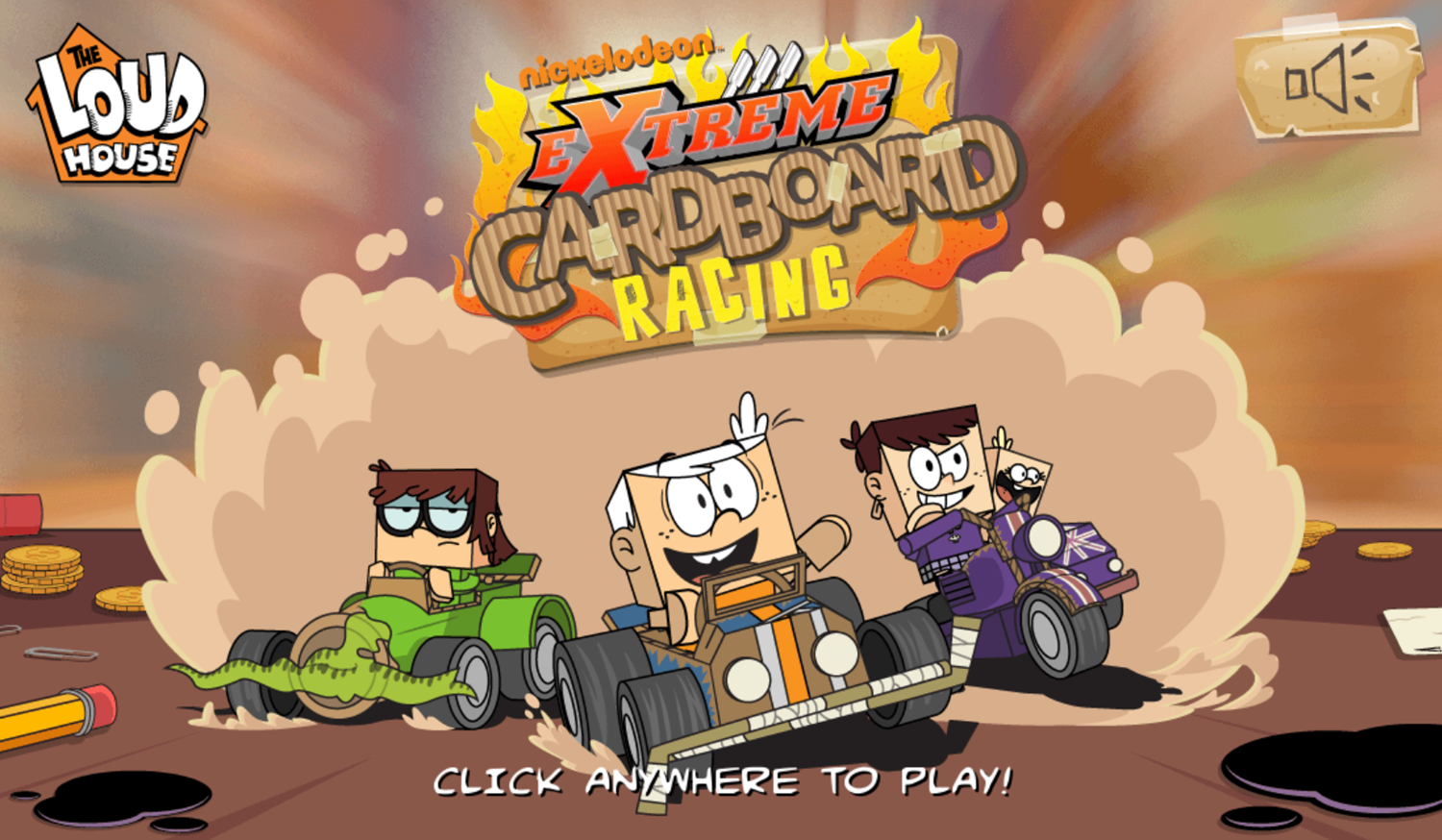 Loud House Extreme Cardboard Racing Game Welcome Screen Screenshot.