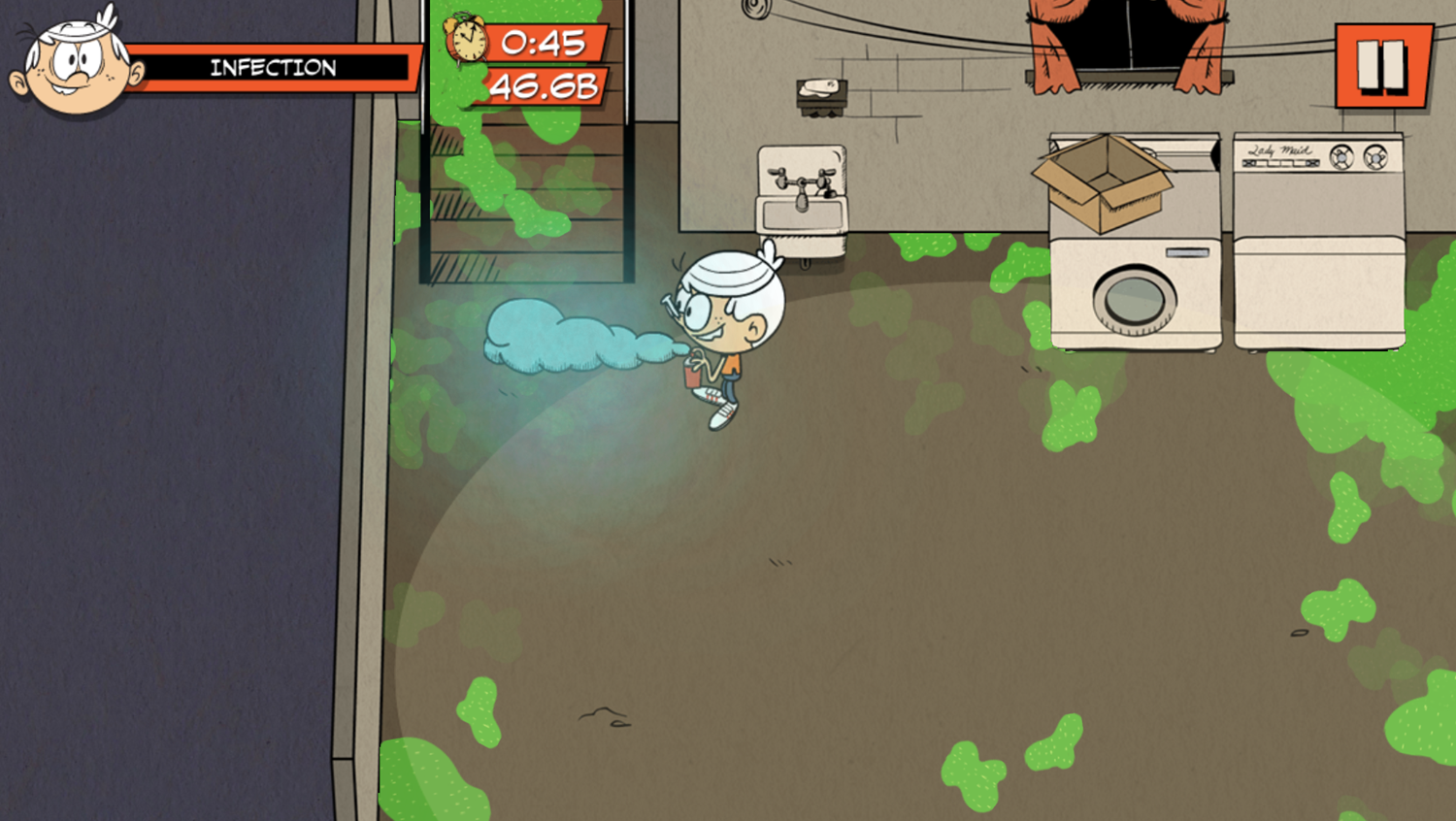 Loud House Germ Squirmish Game Basement Blitz Play Screenshot.