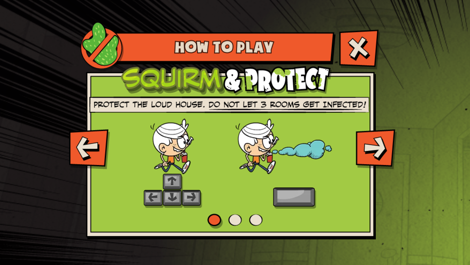 Loud House Germ Squirmish Game Squirm and Protect How To Play Screenshot.