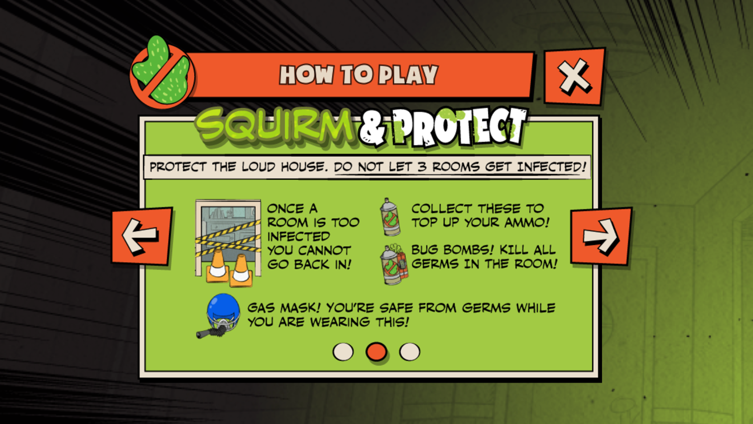 Loud House Germ Squirmish Game Squirm and Protect Instructions Screenshot.