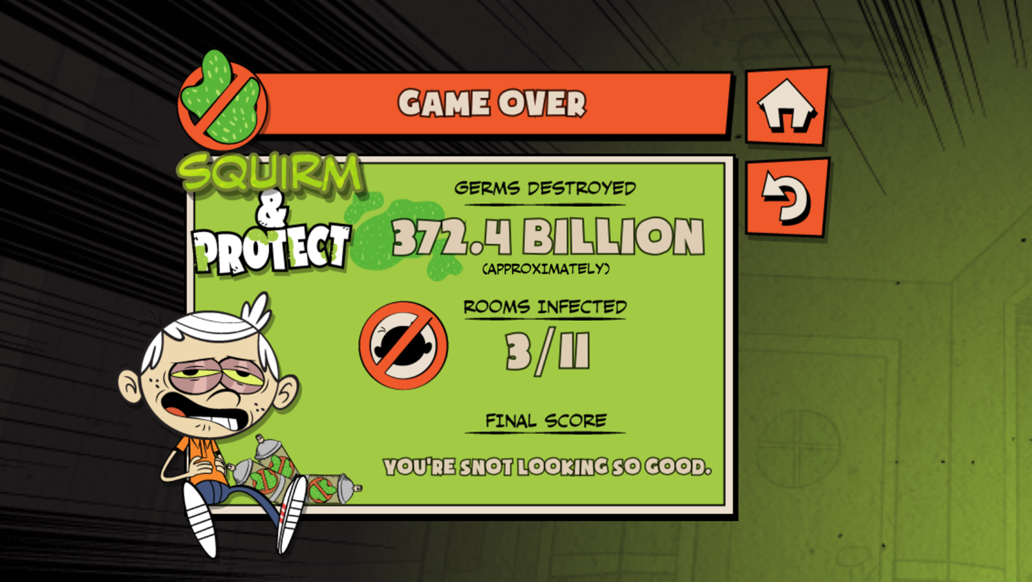 Loud House Germ Squirmish Game Squirm and Protect Result Screenshot.
