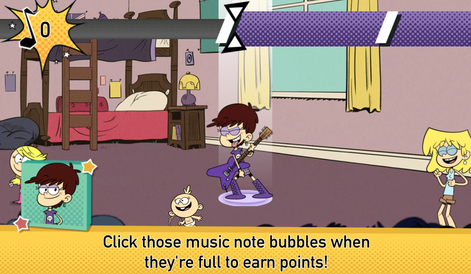 Loud House Rockin Out Loud Game Instructions Screenshot.