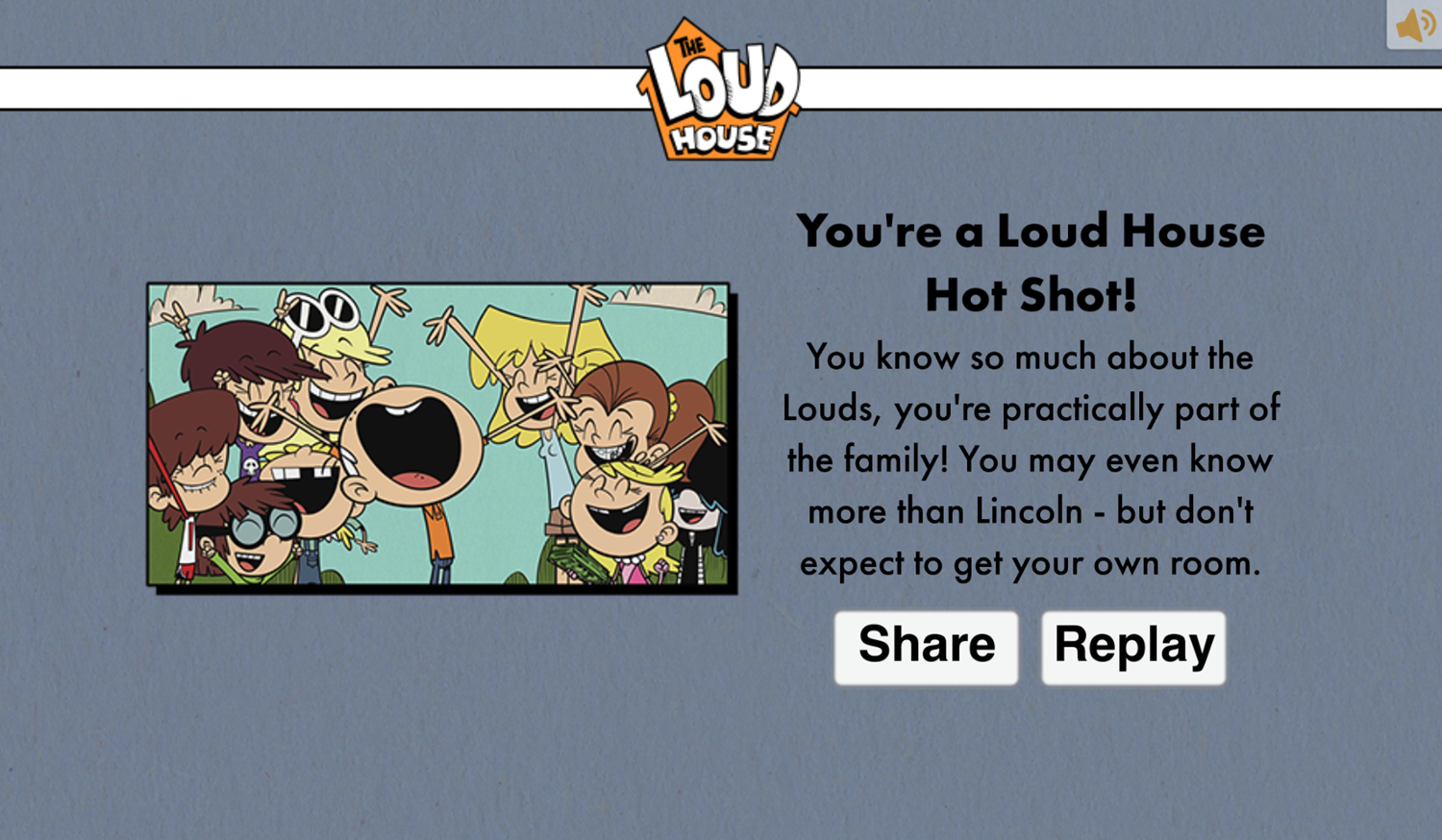 Loud House Test Your Loud House Know How Game Result Screenshot.