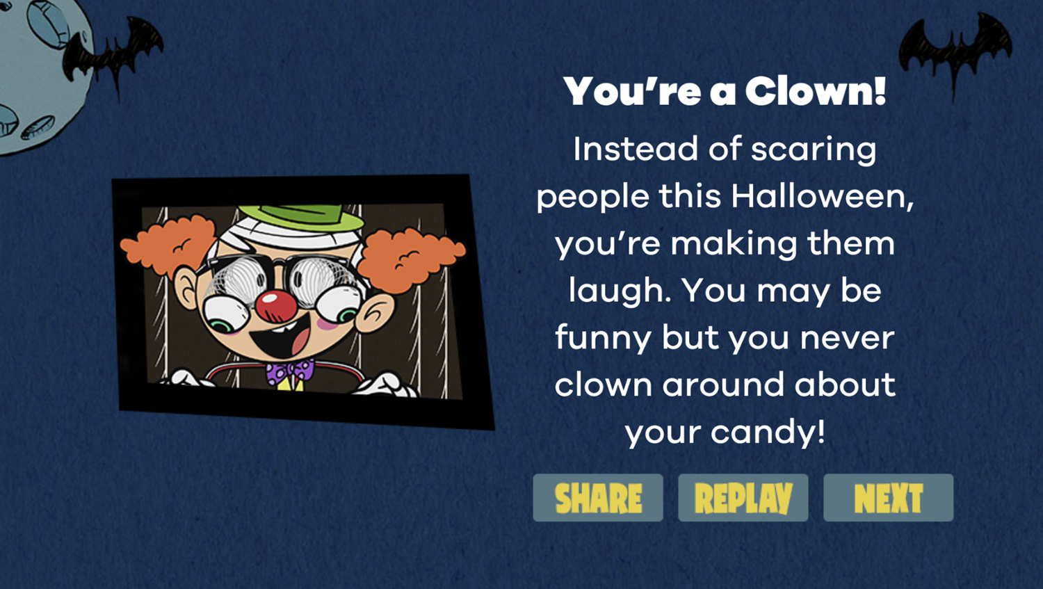 Loud House What's Your Loud House Halloween Costume Game Result Screenshot.