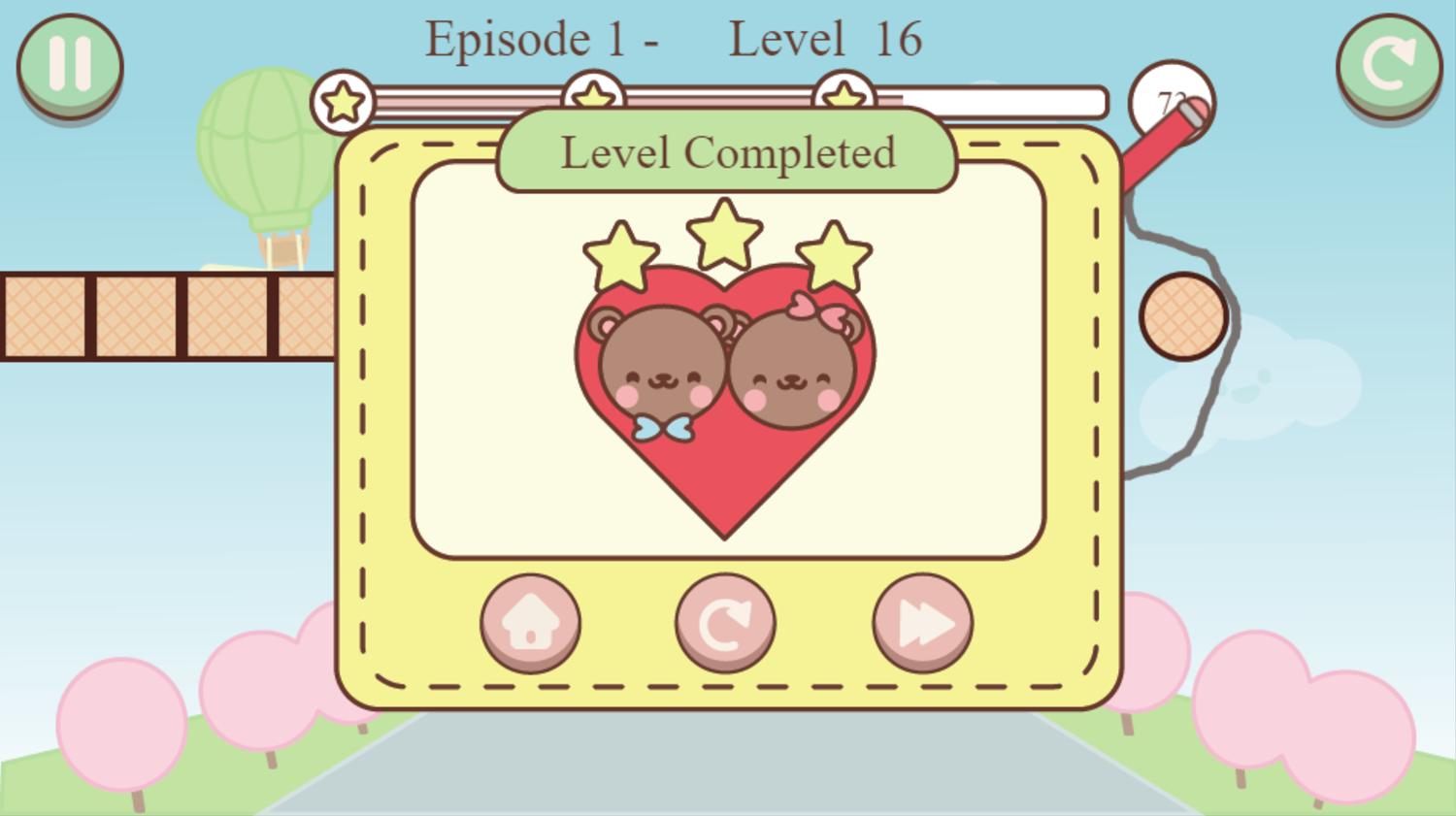 Love Bears Game Level Completed Screen Screenshot.