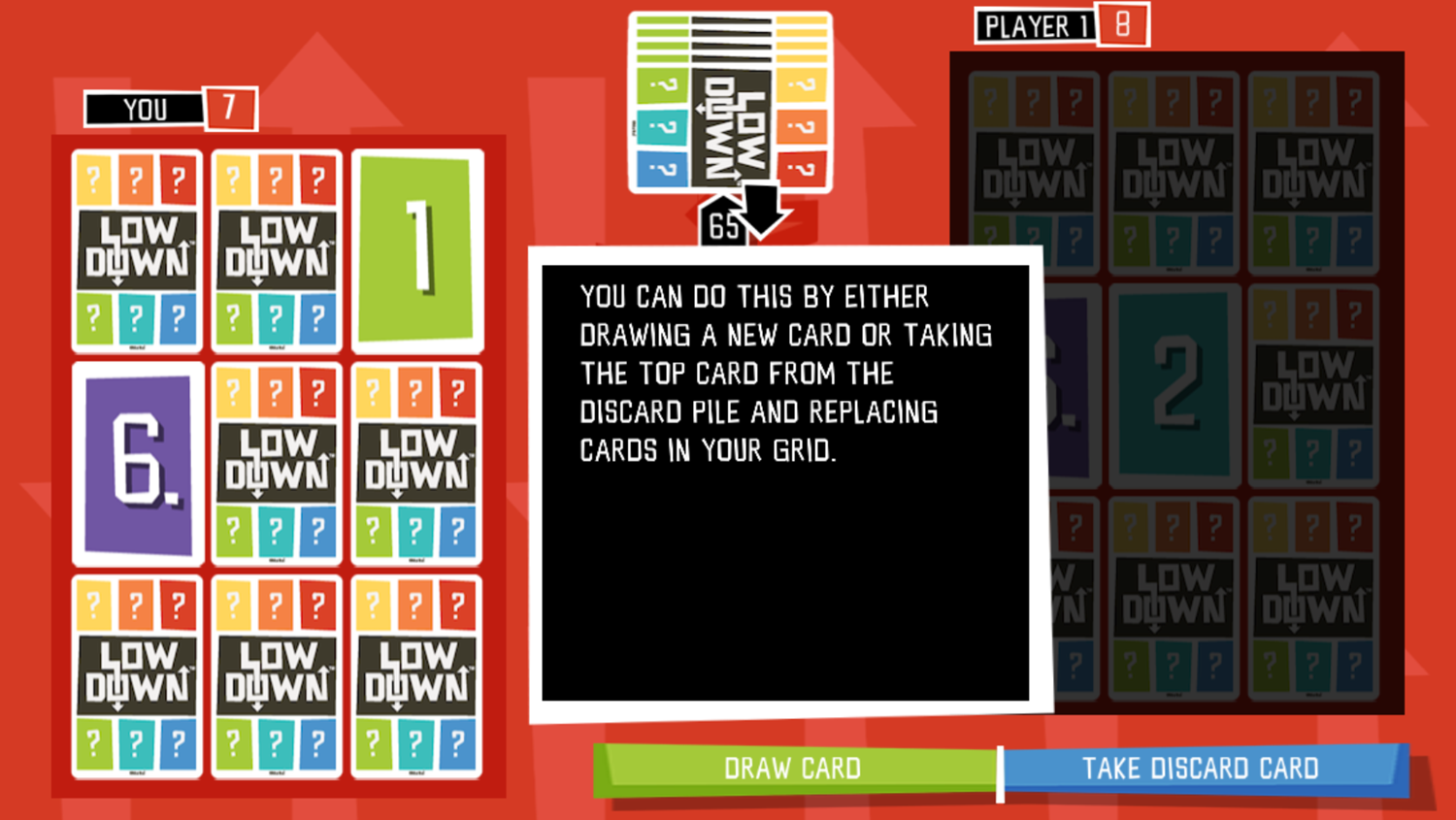 Low Down Game Instructions Screenshot.