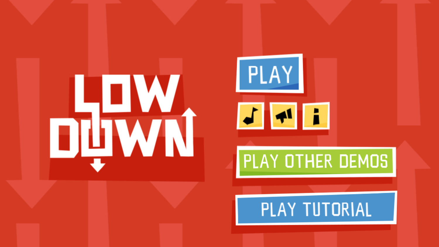 Low Down Game Welcome Screen Screenshot.
