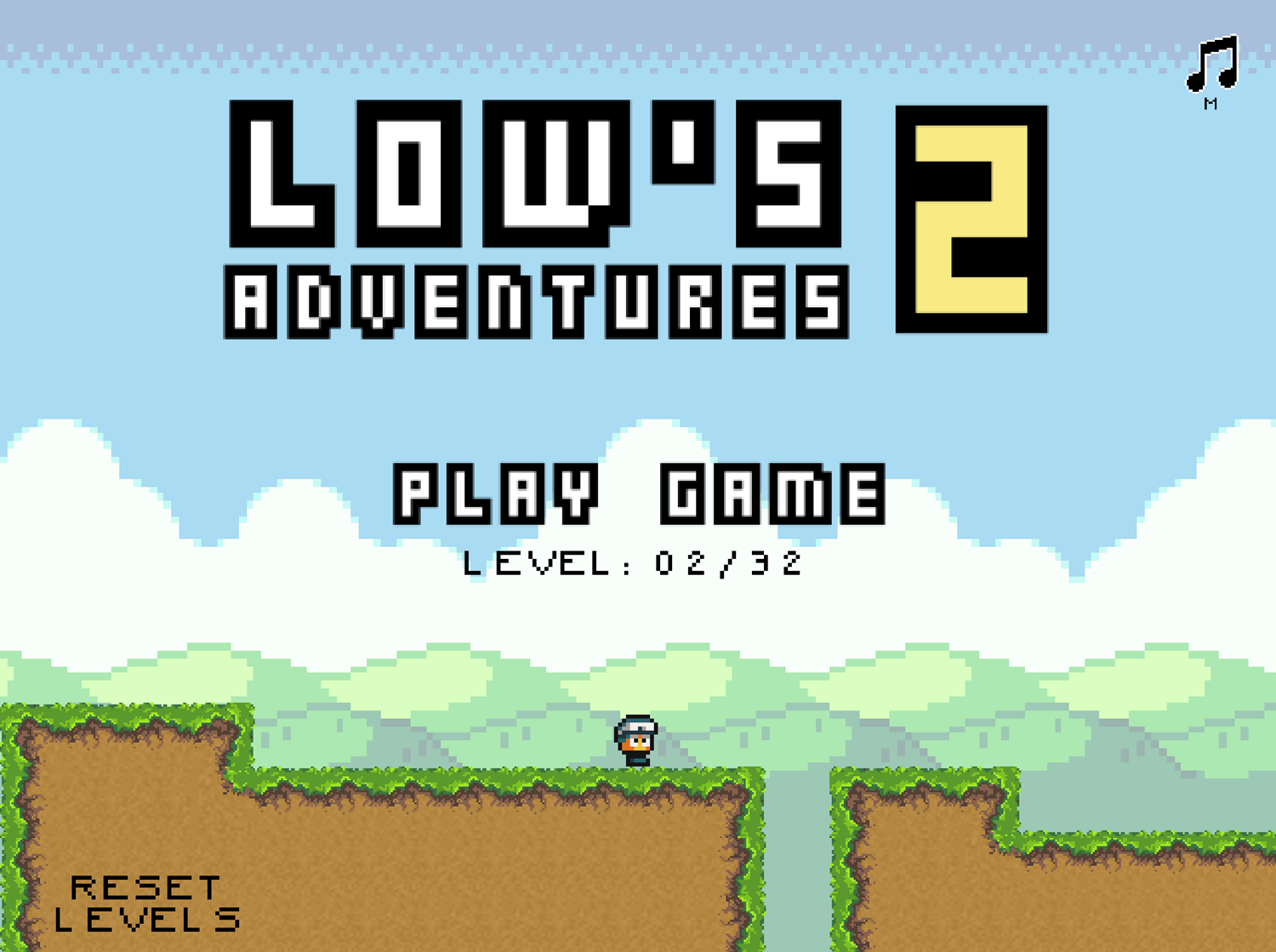 Low's Adventures 2 Game Welcome Screen Screenshot.