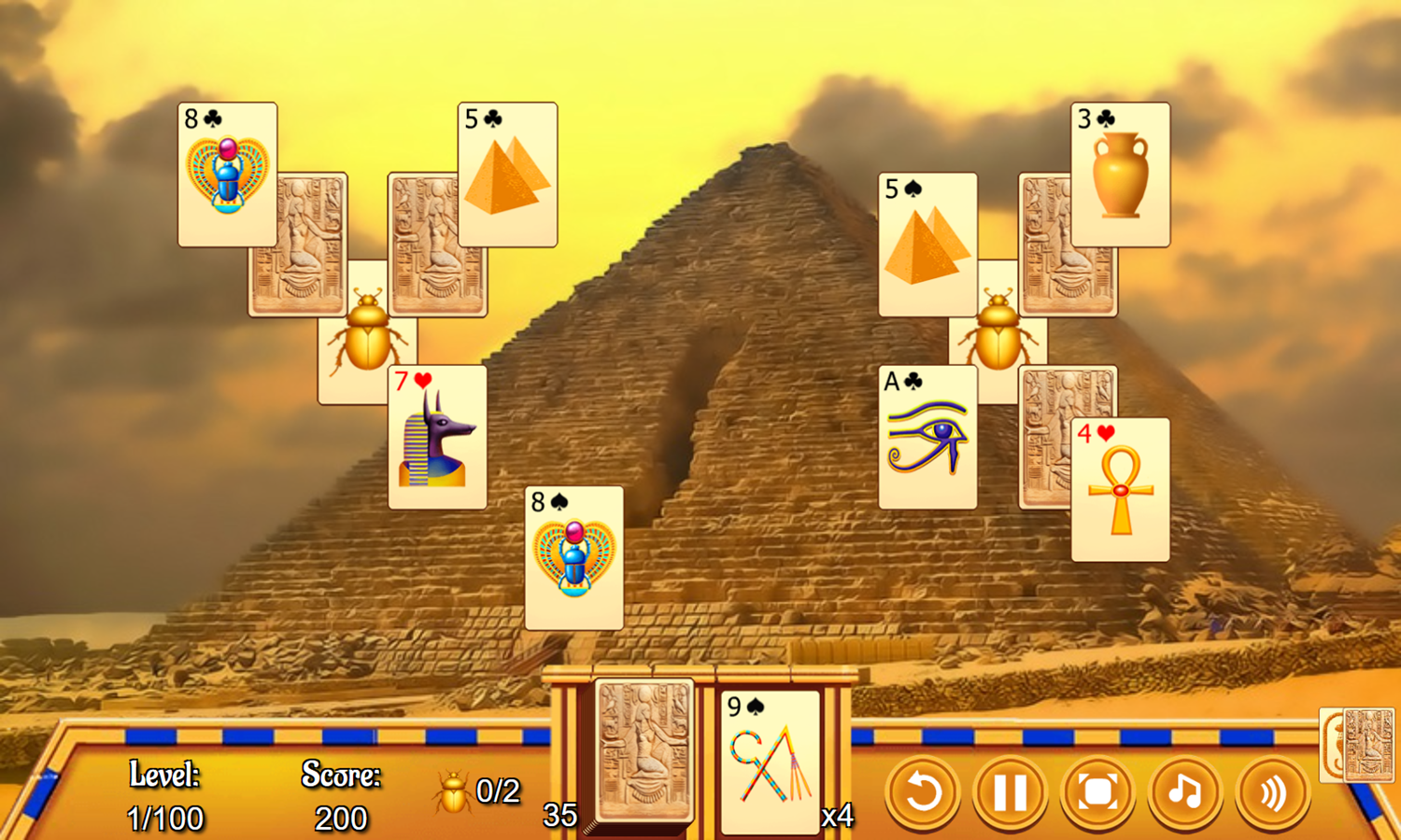 Luxor Tripeaks Game Play Screenshot.