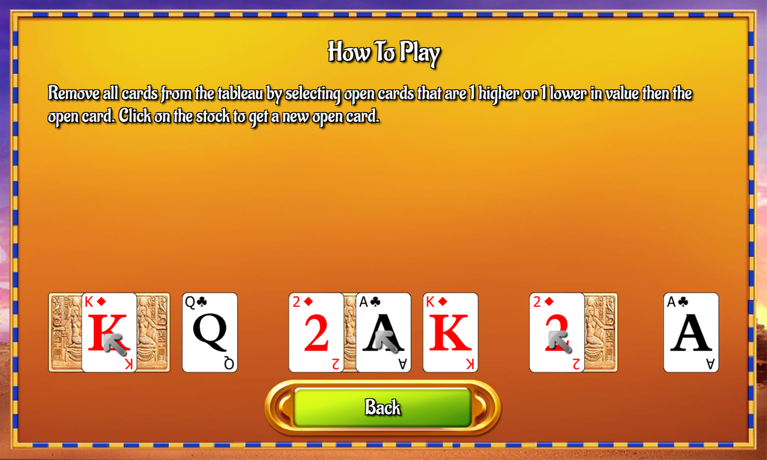 Luxor Tripeaks Game How To Play Screenshot.