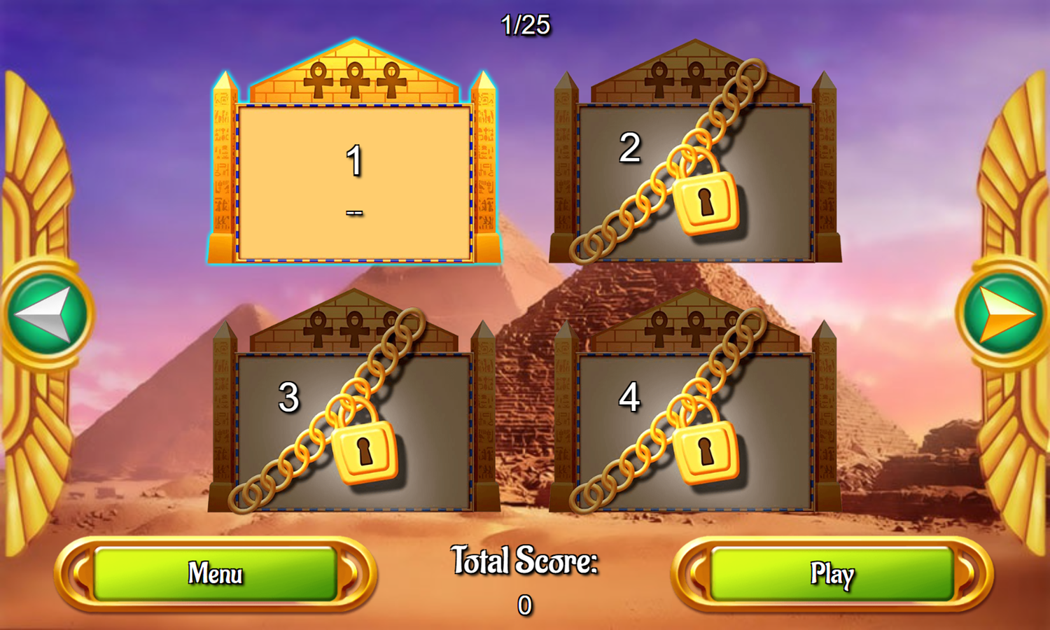 Luxor Tripeaks Game Level Select Screenshot.