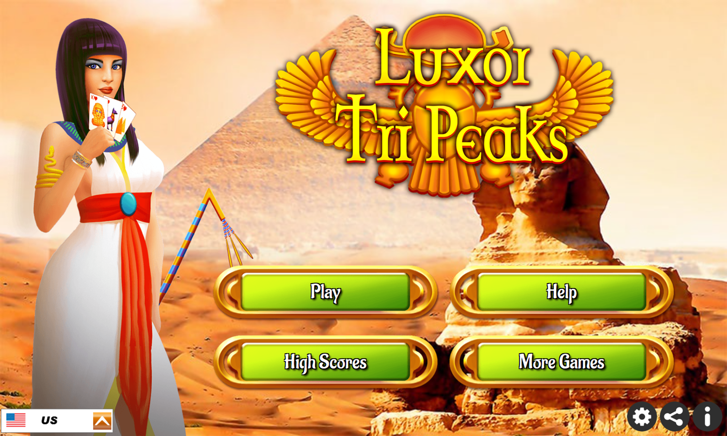 Luxor Tripeaks Game Welcome Screen Screenshot.