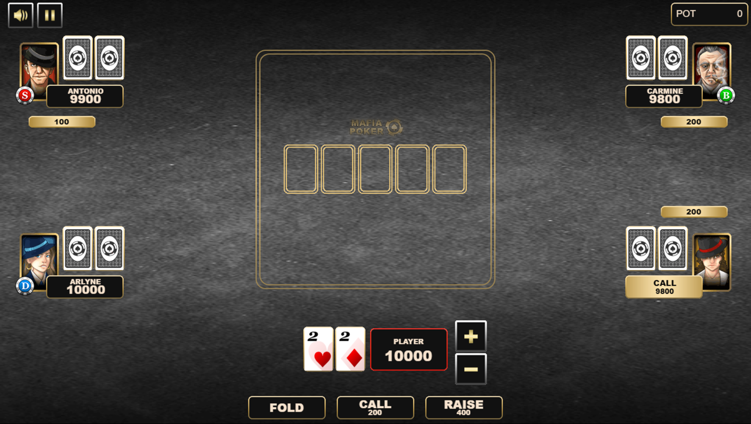Mafia Poker Game Start Screenshot.