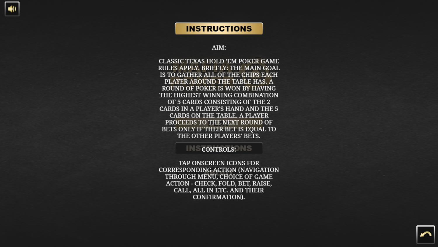 Mafia Poker Game Instructions Screenshot.