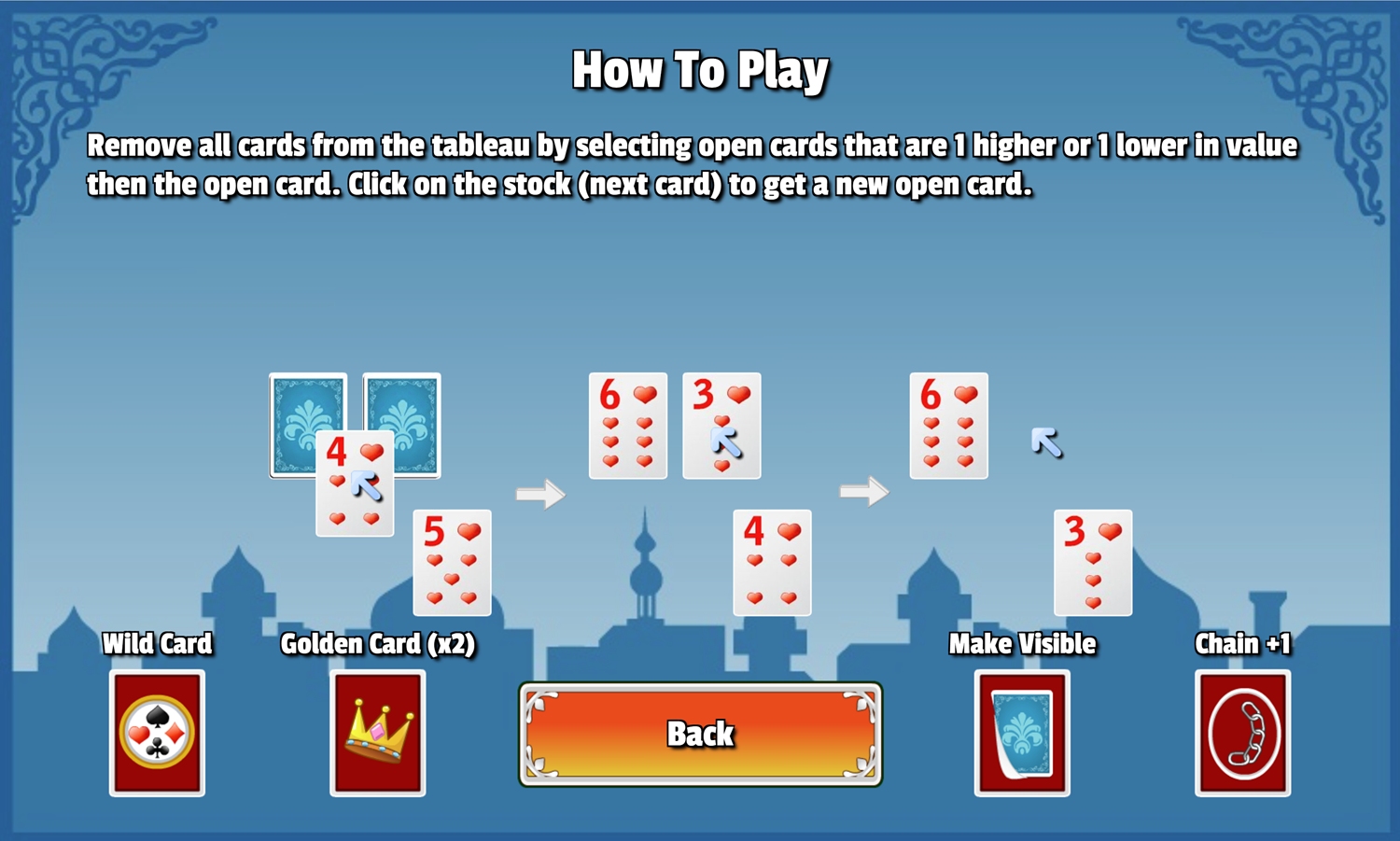 Magic Castle Solitaire Game How to Play Screen Screenshot.