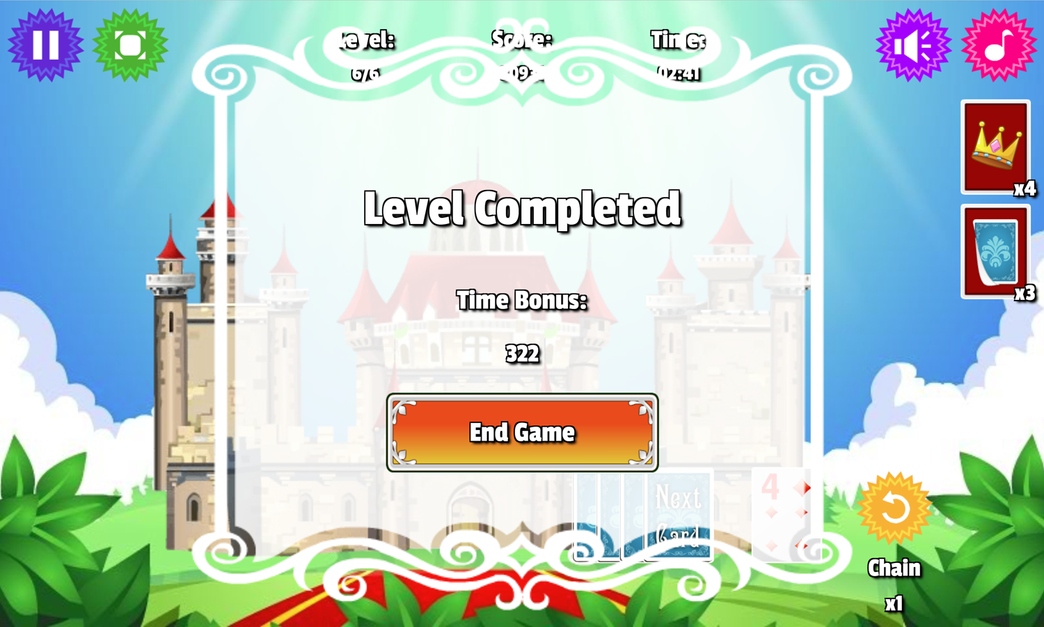 Magic Castle Solitaire Game Level Completed Screen Screenshot.