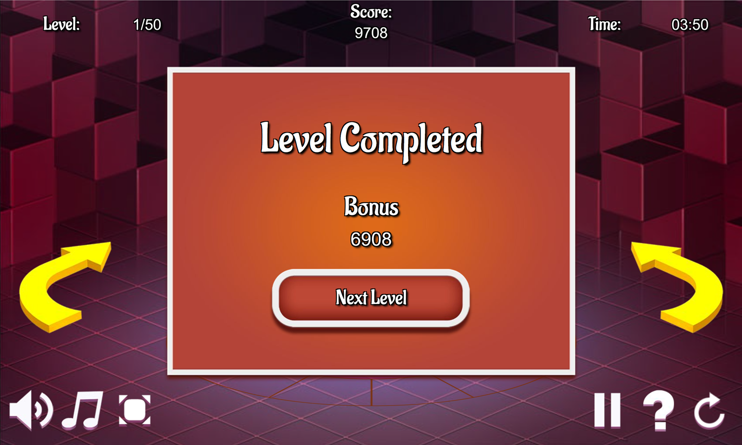 Mahjong 3D Time Game Level Complete Screen Screenshot.