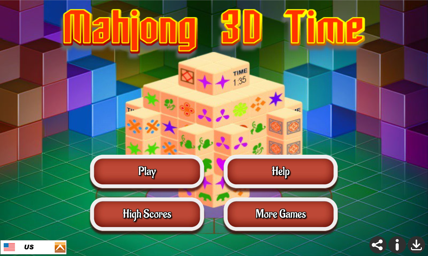 Mahjong 3D Time Game Welcome Screen Screenshot.