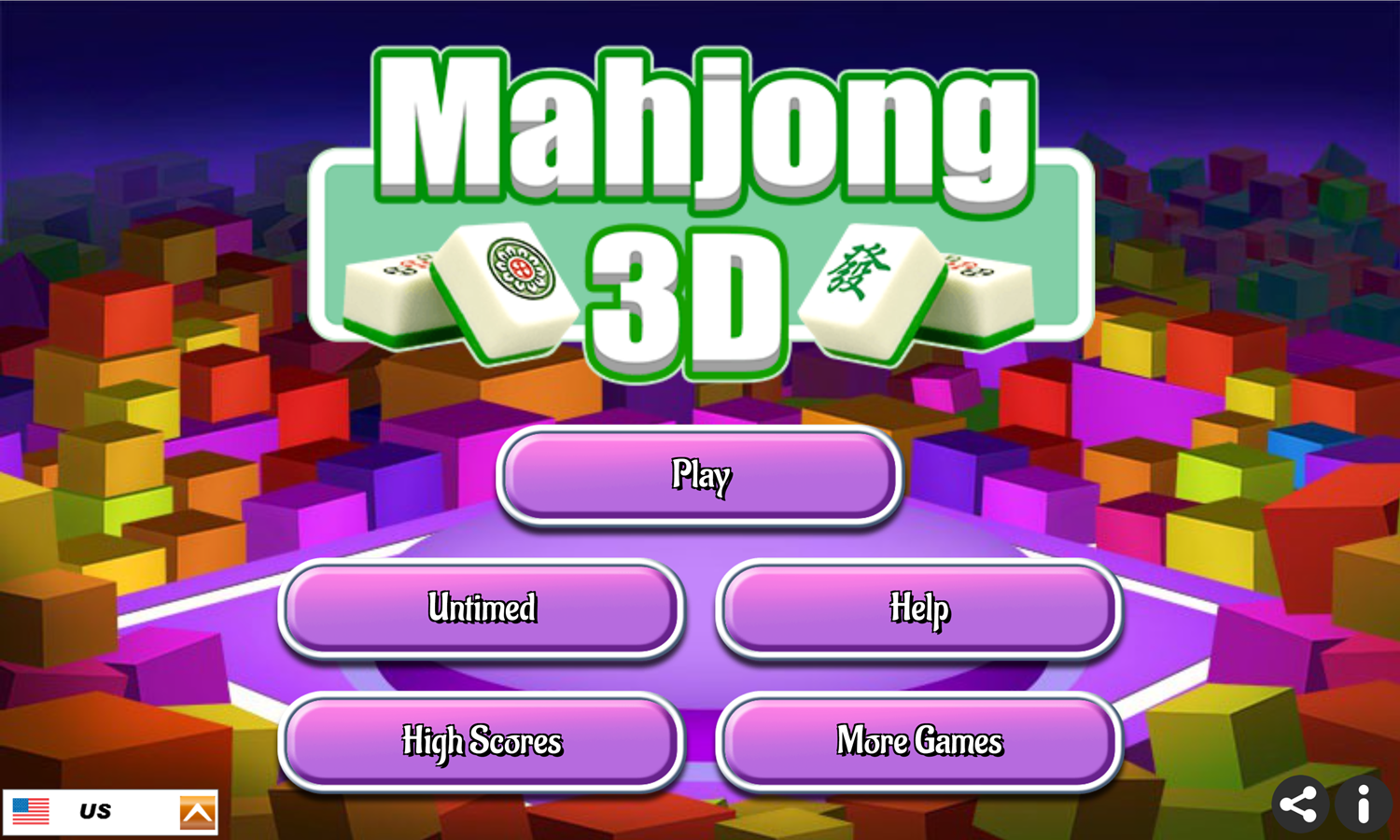 Mahjong 3D Game Welcome Screen Screenshot.